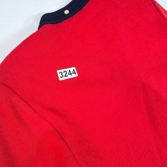 St. John Cardigan Sweater Womens 8 Red Blue Gold Buttons Old Money Preppy Santan - Picture 7 of 7